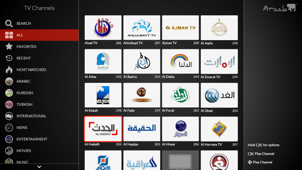 AraabTV menu